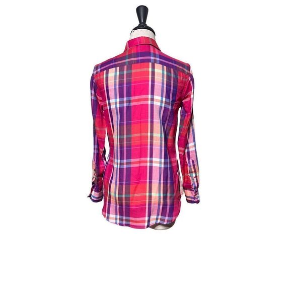Lauren Ralph Lauren Plaid Roll Tab Sleeve Button Up Blouse Petite XS - Picture 3 of 4